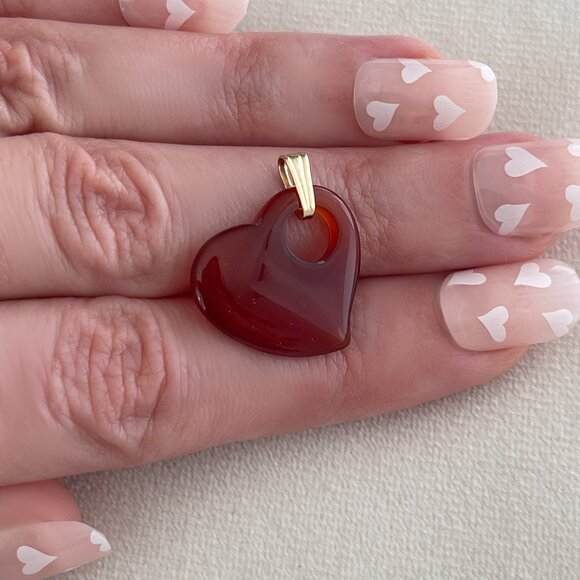 Vintage Solid 14K Yellow Gold Puffy Carnelian Floating Heart Style Charm Pendant - Picture 4 of 10